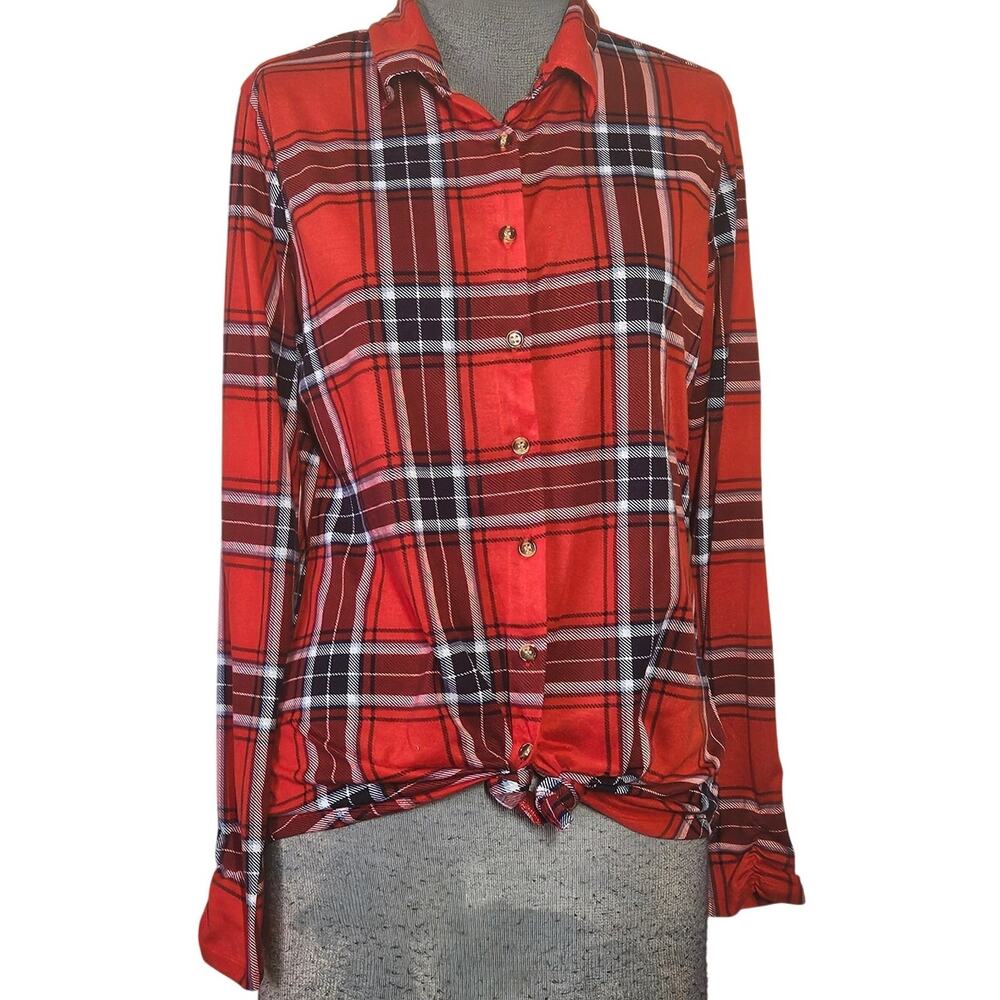 Red Plaid Button Down Top Size Medium